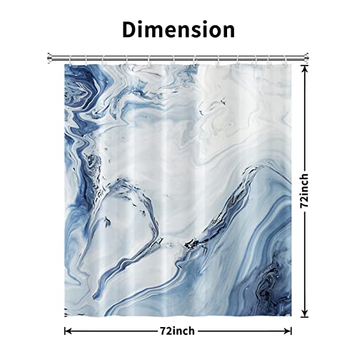 AWERT Blue Marble Shower Curtain - Waterproof for Bathroom Decor, Printed Washable With Hooks, 72x72 Inch - Image 5