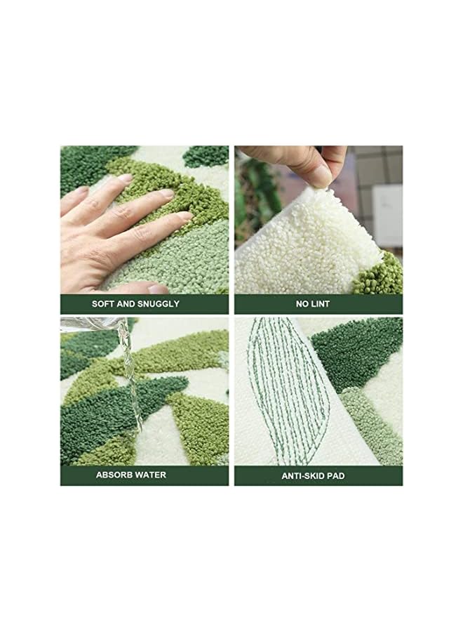 The Bros Non-Slip Bath Mat, 45 x 65 cm Green Leaf Bathroom Floor Mat Super Soft and Water Absorbent, Machine Washable Microfiber Bathroom Rug for Bathroom, Shower, Bedroom, Kitchen, Doorway - Image 2