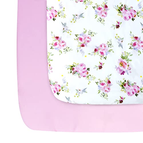 Pack and Play Sheets Girl 2 Pack Mini Crib Sheets Stretchy Playard Fitted Sheet Compatible with Graco Pack n Play Soft and Breathable Material Floral