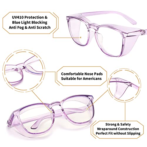Alsenor Safety Glasses Anti Fog Goggles Protective Eyewear Blue Light Blocking Anti Dust UV Protection Glasses For Men Women (2 Pack (Lilac + Jade)) - Image 3