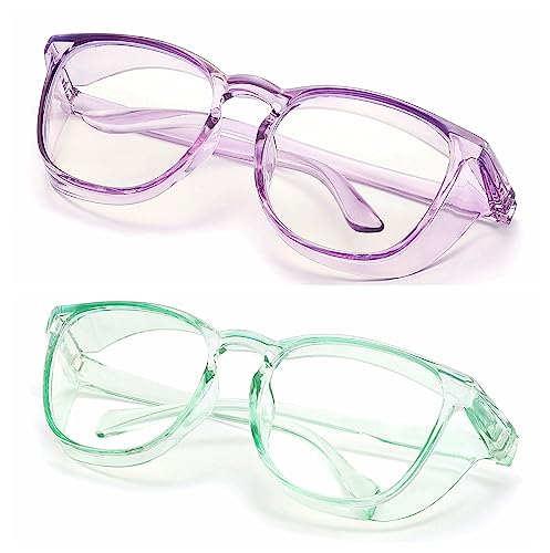 Alsenor Safety Glasses Anti Fog Goggles Protective Eyewear Blue Light Blocking Anti Dust UV Protection Glasses For Men Women (2 Pack (Lilac + Jade)) - Image 1