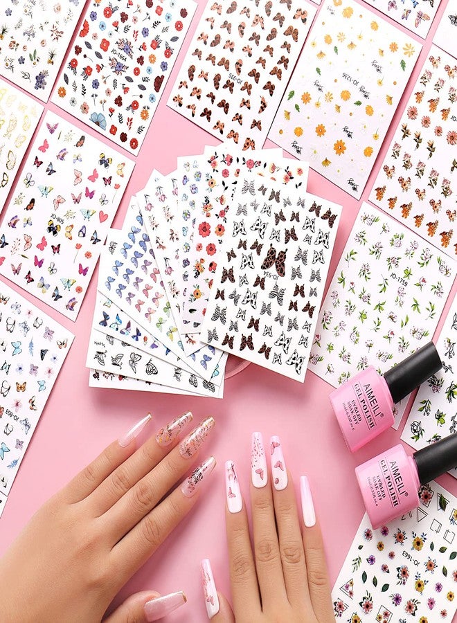 AIMEILI 30 Sheets Nail Art Stickers Colorful Butterfly Flower 3D Self-Adhesive Nail Stickers for Nail Art Decoration - Image 3