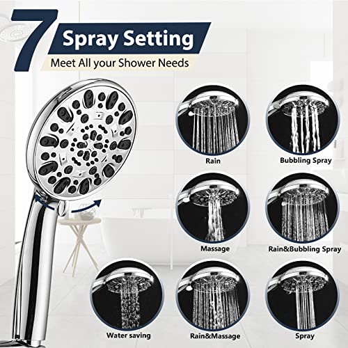 UCLIMAA Rainfall 8 Inch Shower Head with High Pressure Handheld Spray Combo, Drill-Free Slide Bar with Adjustable Shower Extension Arm, 3-Way Low Diverter for Easy Reach, 5Ft Hose- Chrome - Image 3