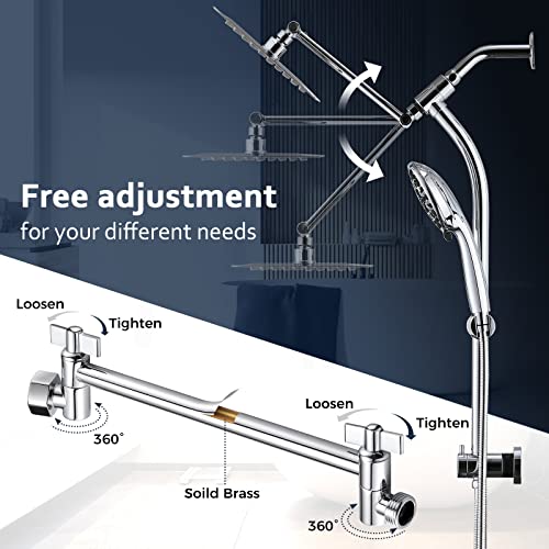 UCLIMAA Rainfall 8 Inch Shower Head with High Pressure Handheld Spray Combo, Drill-Free Slide Bar with Adjustable Shower Extension Arm, 3-Way Low Diverter for Easy Reach, 5Ft Hose- Chrome - Image 4