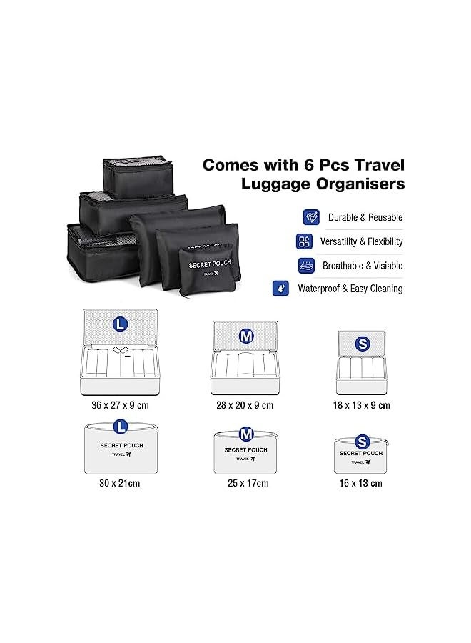 PROMASS Large Backpack Hand Luggage for Men Women 17 Inch Laptop Backpack Travel Backpack with 6 Piece Clothes Bag Packing Cubes for Holiday Business Work Travel, Black, X-Large, Travel Backpacks  - Image 5