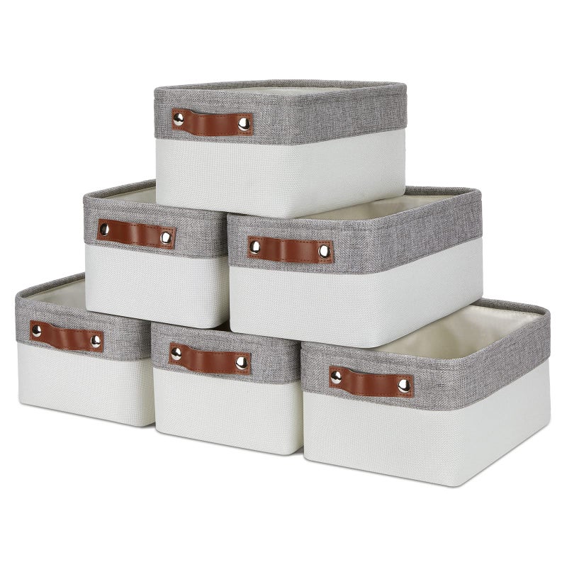 DULLEMELO Storage Baskets Bins for Organizing  Small Fabric Baskets for Shelves  Closets  Nursery  Home  Office  Empty Gift Baskets (6-Pack  Grey&White) - Image 1