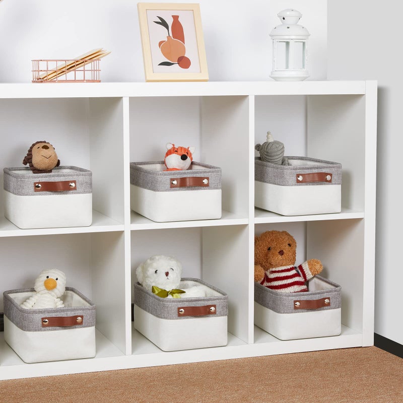 DULLEMELO Storage Baskets Bins for Organizing  Small Fabric Baskets for Shelves  Closets  Nursery  Home  Office  Empty Gift Baskets (6-Pack  Grey&White) - Image 4