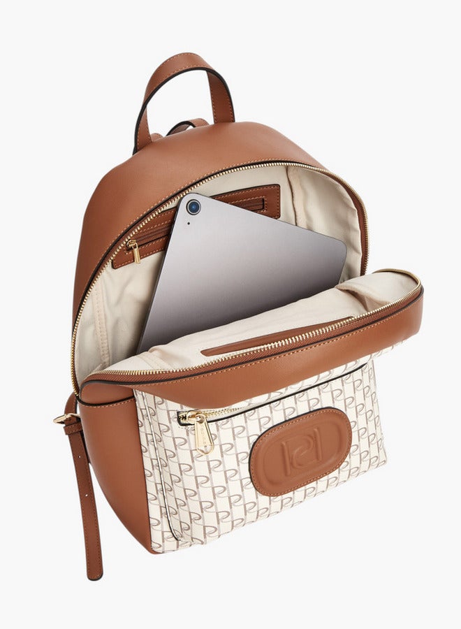 Paprika Women Monogram Print Backpack with Zip Closure - 12x26x36 cm - Image 3