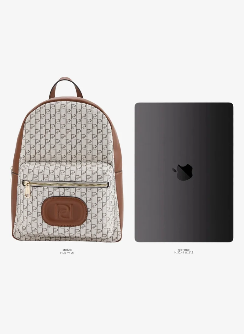 Paprika Monogram Print School Backpack With Zip Closure - 12X26X36 Cm