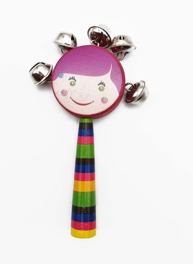 Justhandmade Wooden Ghirgitley (Round) Bell Toy for Kids (Pink)