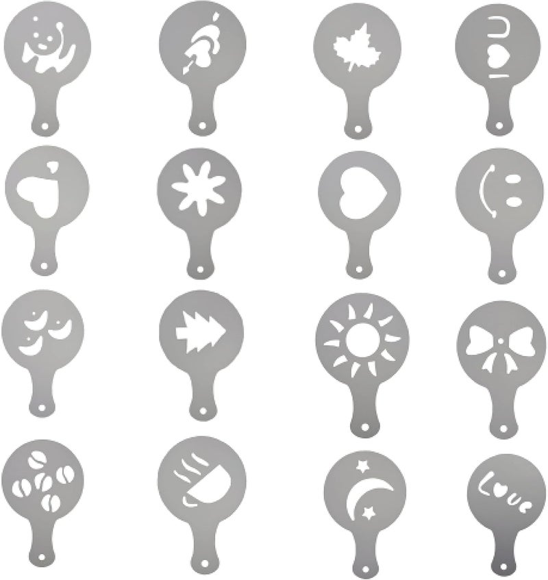 Thermometer World Chocolate Shaker with 16 Piece Coffee Stencils Set for Coffee Lovers Decorating Cappuccino Latte Hot Chocolate Cocoa Cake Design Decoration Duster - Image 2
