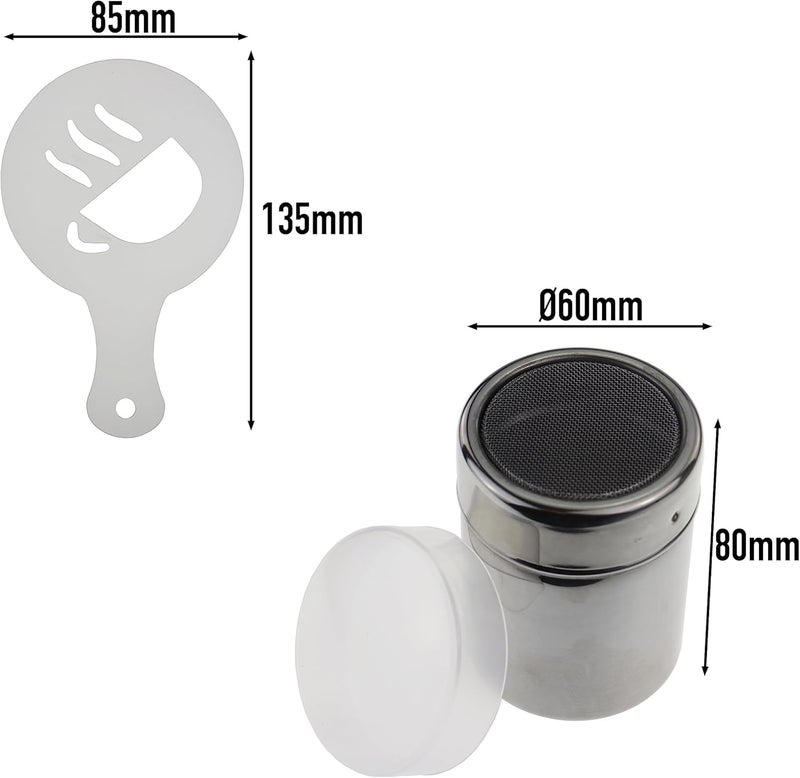 Thermometer World Chocolate Shaker with 16 Piece Coffee Stencils Set for Coffee Lovers Decorating Cappuccino Latte Hot Chocolate Cocoa Cake Design Decoration Duster - Image 3