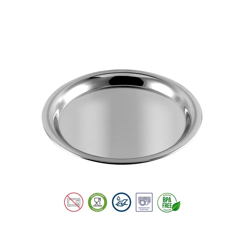 Shopsidex Steel Round Plate Set of 6 20cm Dia Classic Design Thali Set Mirror Finish Food Grade Steel Serving Plate for Dinner 12No - Image 5