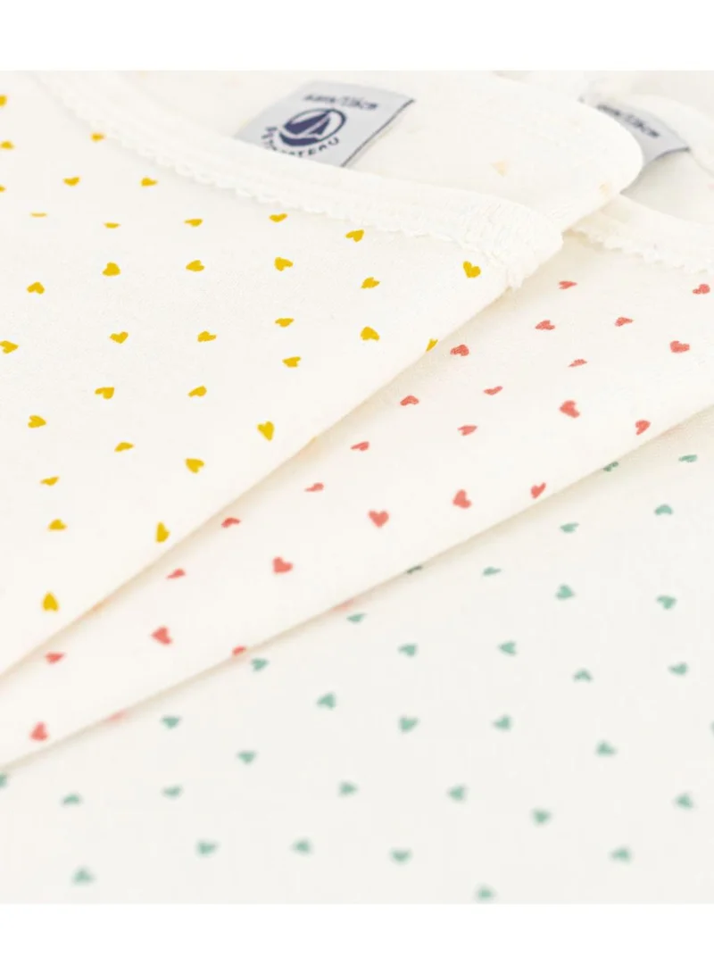 Petit Bateau Girls' Mini Heart Patterned Cotton Strappy Vests - 3-Pack