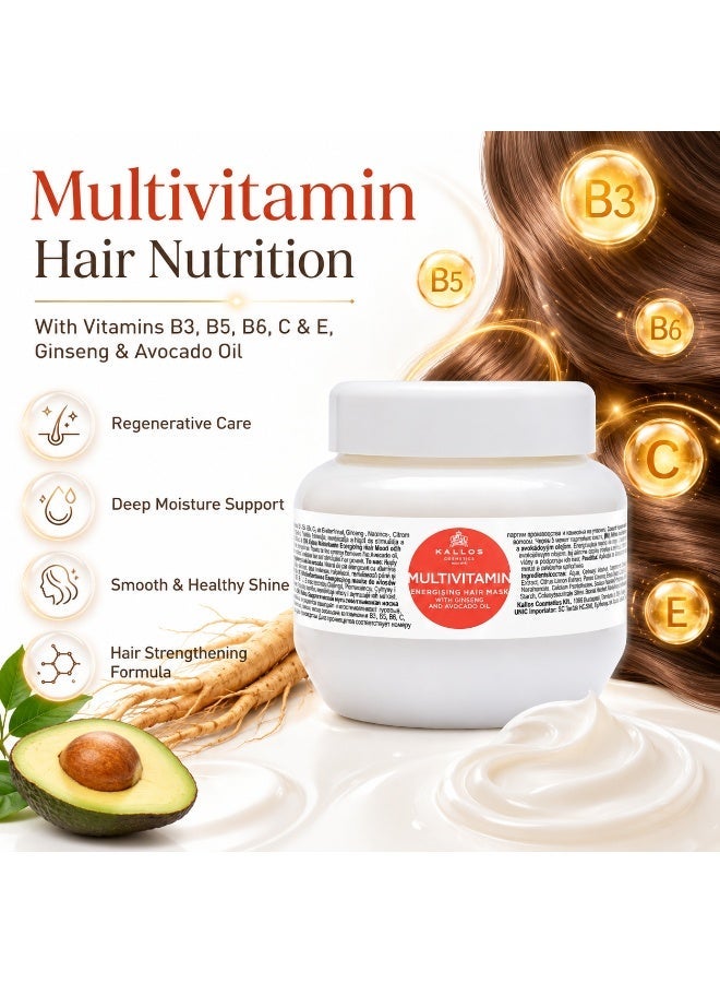 KALLOS Multivitamin Energising Hair Mask 275ml – Hair Mask for Deep Nourishment & Healthy Shine - Image 3