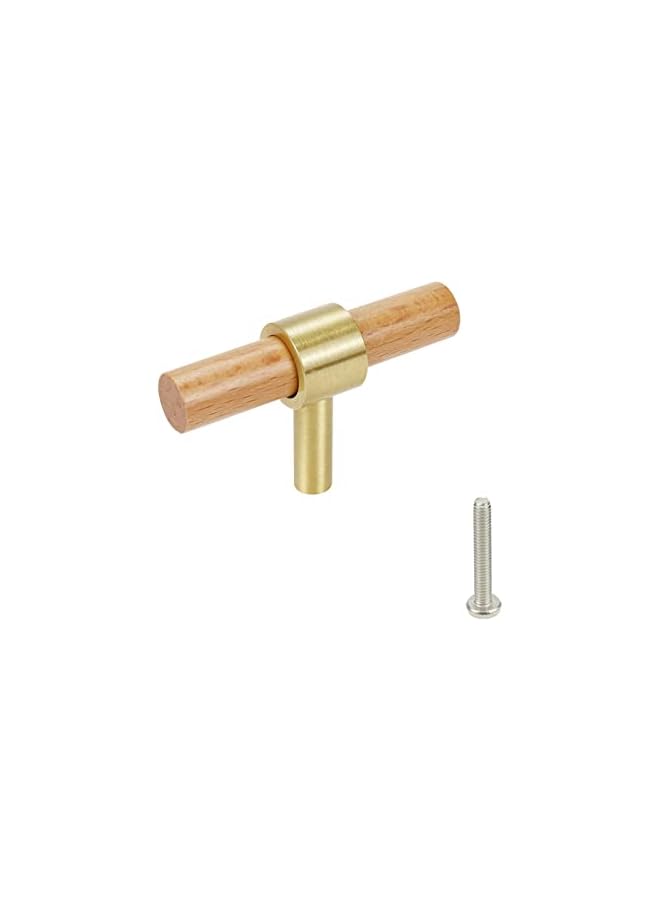 The Bros 4 قطع مقابض درج من الخشب الصلب والنحاس، مقابض سحب خشبية عصرية باللون الذهبي لمقابض خزائن المطبخ 2.36" فتحة واحدة - Image 3