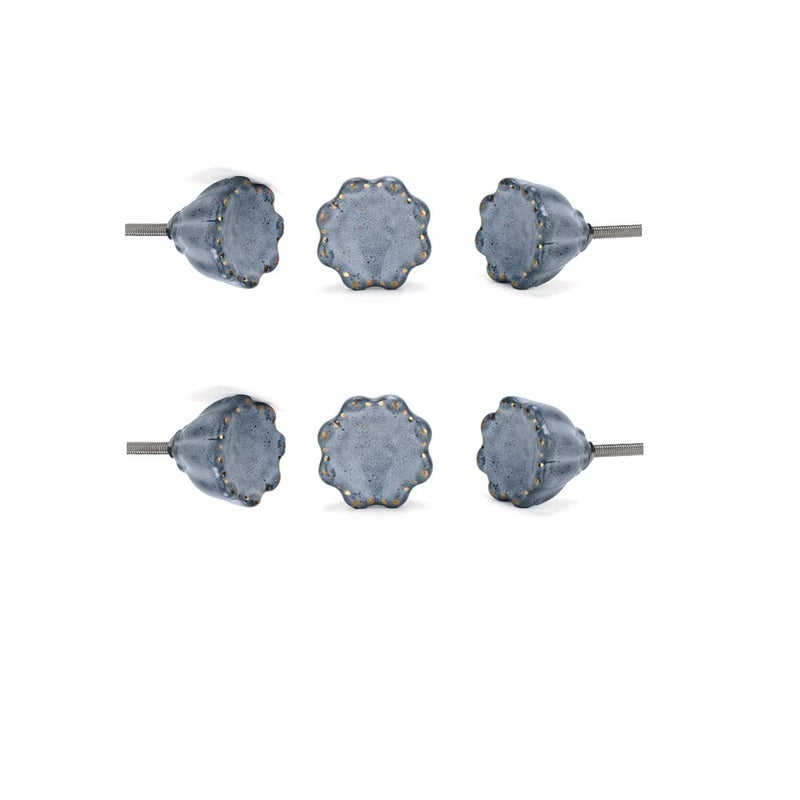 Perilla Home Set of 6 Begonia Knob Ceramic Decorative Begonia Round Knobs for Home Kitchen Cabinet Hardware Cupboard Door Dresser Wardrobe Drawer Pulls Grey