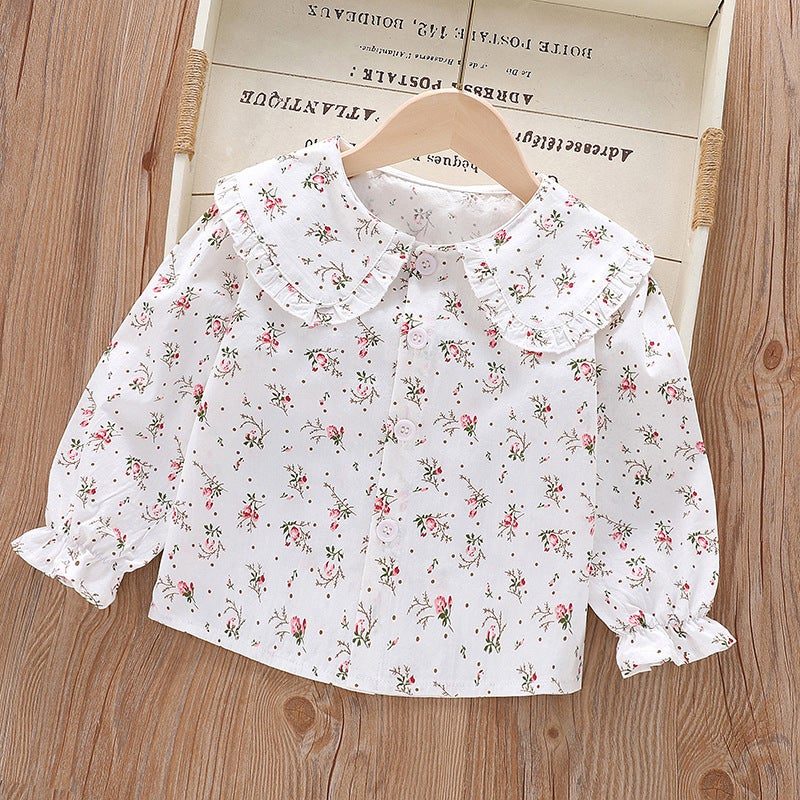 Girl's Shirt 2025 New Long Sleeve Spring and Autumn Cotton Lace Korean Style Top Girl's Western Style Children's Wear - Image 1