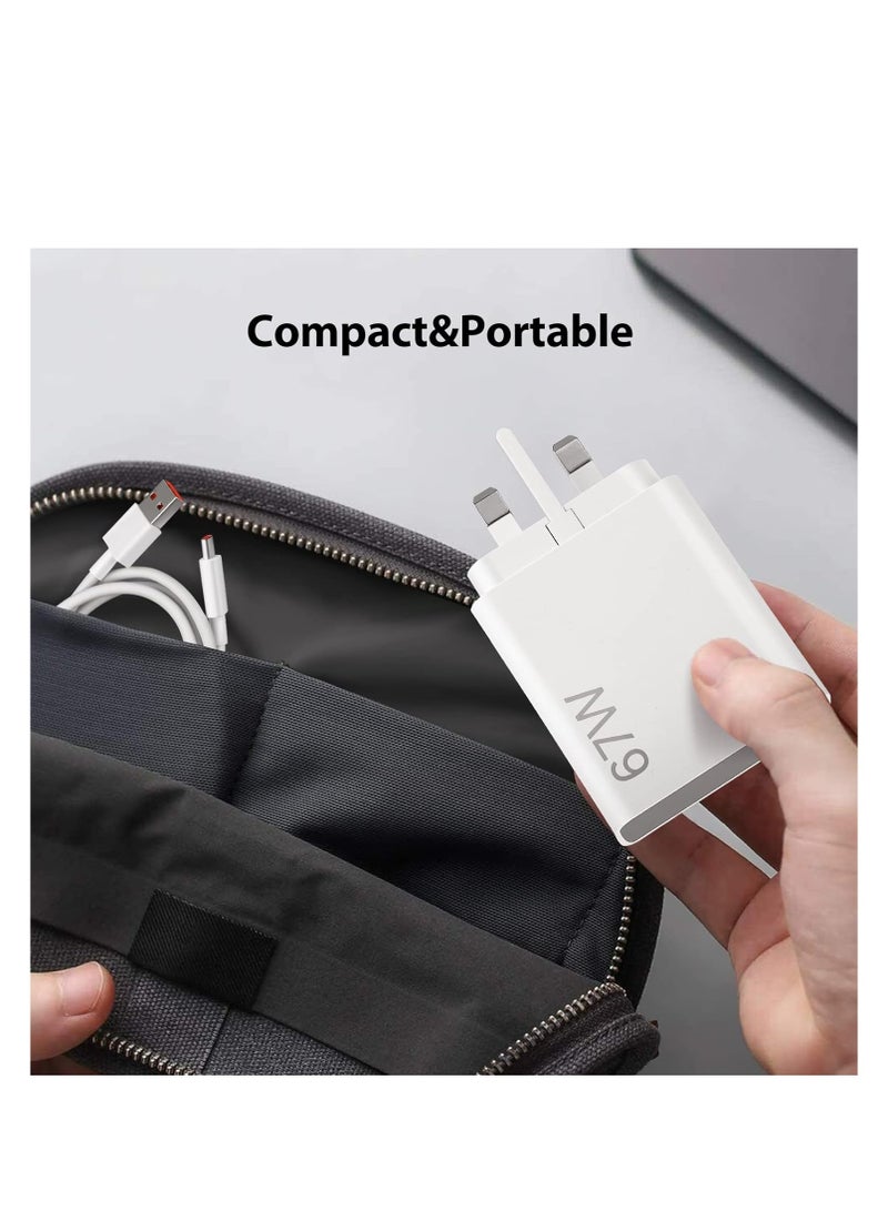 67W USB Plug Turbo Charger for Xiaomi, Fast Charger Plug with USB C Charging Cable 1M, USB Plug Charger UK Power Adapter for Redmi Note K80/K70/K60/K50/14/13/12/11/10 Pro/Mi 15/14T/14 Ultra/14//13T/12X/11T/Pad 7/Pad 6/Pad 5/POCO X7/X6/X5/X4/M6/M5/M4/M3 - Image 3