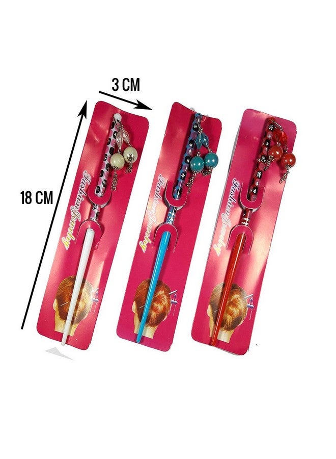 Salvus App SOLUTIONS Multicolor Hair Stick Set of 3 for Girls & Women | Stylish Hair Bun Stick | Juda Pin | Hair Accessories for Bun - Image 2
