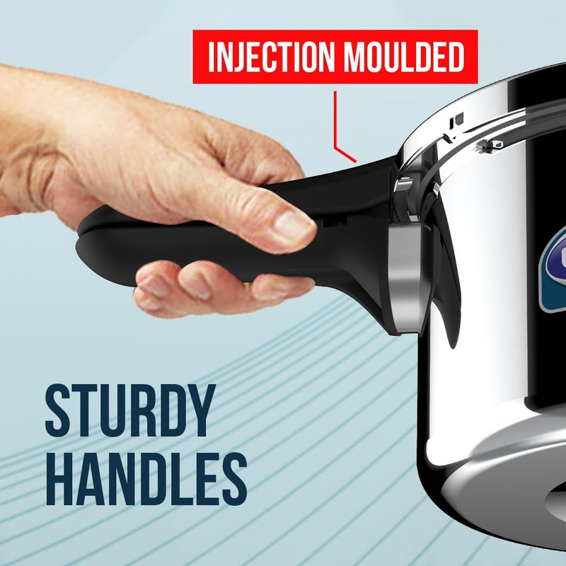Ultra Duracook Triply Pressure Cooker 2 Litre | Aisi 304 Food Grade Stainless Steel Cooker | 5 Years Warranty | Injection Moulded Handles | Induction Compatible | 1.2 Mm Lid Thickness | Scts Base - Image 5