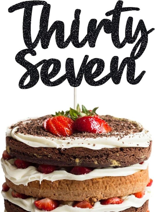 TrifleArte Thirty Seven Birthday Cake Topper | Black Glitter | 37th Anniversary Party Decoration | Double-Sided | Durable & Elegant Smash Cake Décor for Boys & Girls - Image 1