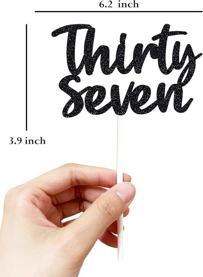TrifleArte Thirty Seven Birthday Cake Topper | Black Glitter | 37th Anniversary Party Decoration | Double-Sided | Durable & Elegant Smash Cake Décor for Boys & Girls - Image 2