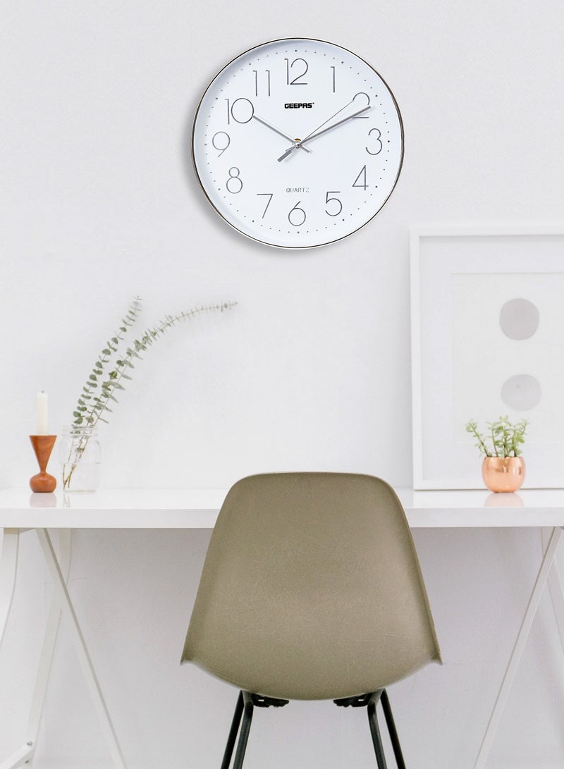 Non-Ticking Numeral Wall Clock with Glass Cover | 3D Silver Dial, Large Font Numeral Clock | Round Decorative Wall Clock for Living Room, Bedroom, Kitchen
