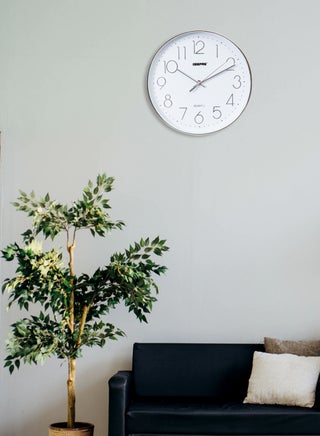 Non-Ticking Numeral Wall Clock with Glass Cover | 3D Silver Dial, Large Font Numeral Clock | Round Decorative Wall Clock for Living Room, Bedroom, Kitchen - view 2