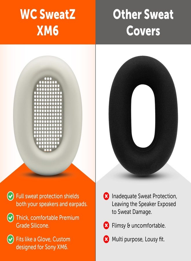 WC SweatZ XM6 - Patented Silicone Earpad Sweat Covers Compatible with Sony WH-1000XM6 by Wicked Cushions | Sweatproof & Easily Washable | Silver - Image 3