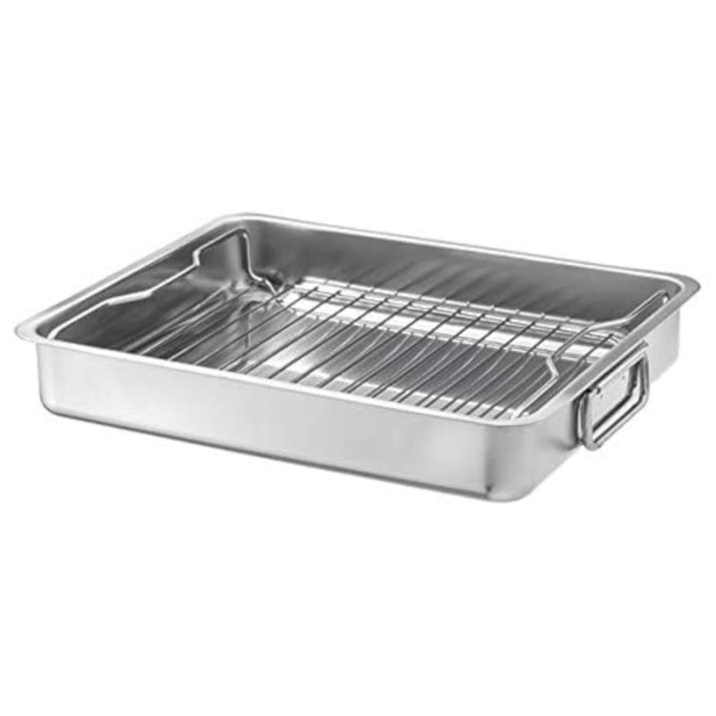 Kitchen tool accessory roasting tin with grill rack for oven use, stainless steel, silver, durable and non-corrosive - Image 5
