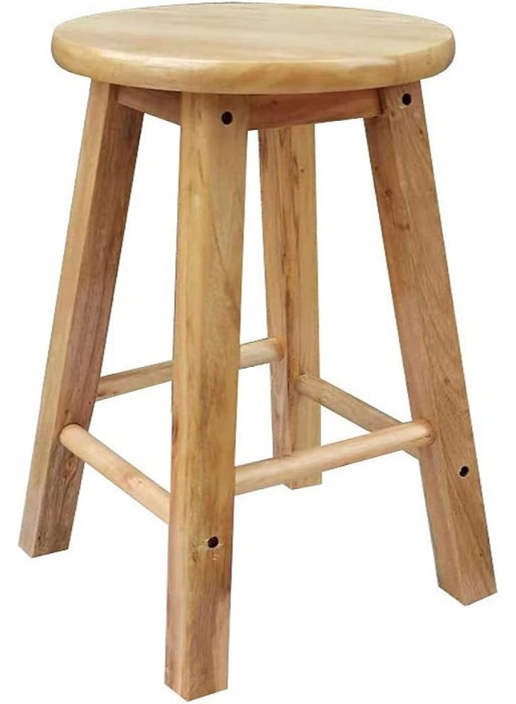 Elegant vintage wooden chair, 40 cm, round, without backrest, made of light natural wood, lightweight, Korean style, suitable for solo use. - Image 1