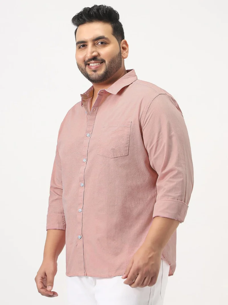 Urbano Fashion  Urbano Plus Men's Pink Cotton Full Sleeve Regular Fit Casual Solid Slub Shirt with Spread Collar  | Best Price UAE