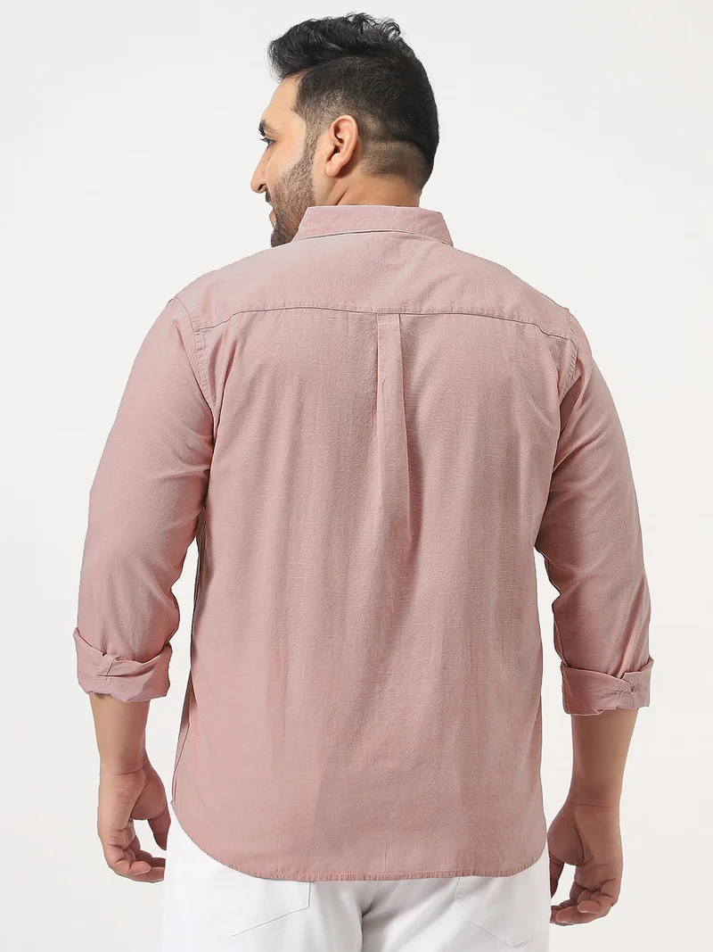 Urbano Fashion  Urbano Plus Men's Pink Cotton Full Sleeve Regular Fit Casual Solid Slub Shirt with Spread Collar  | Best Price UAE