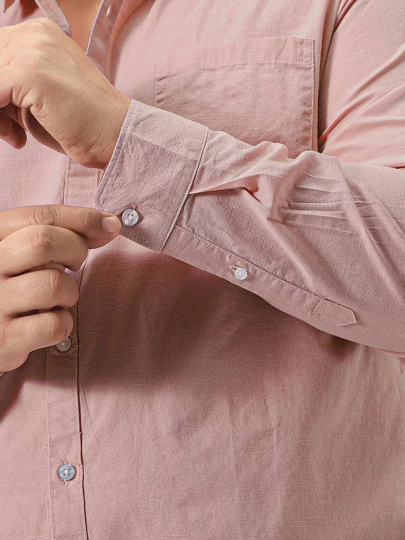 Urbano Fashion  Urbano Plus Men's Pink Cotton Full Sleeve Regular Fit Casual Solid Slub Shirt with Spread Collar  | Best Price UAE
