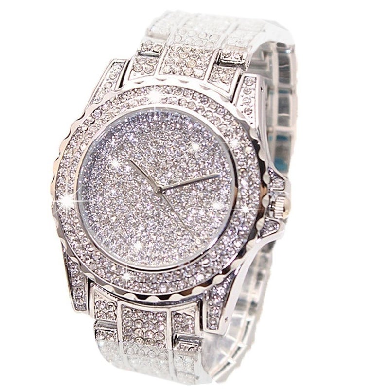 ARMRA Diamond Watch Iced Out Bling Rhinestone Gold Plated Silver Watch Stainless Steel Quartz Wrist Watches for Women Ladies Hip hop Men - Image 1