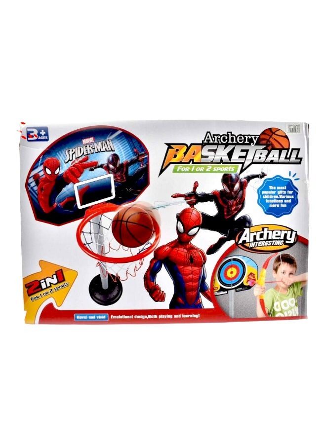 Toy Box 2 In 1 Spiderman Kids Sport Basketball Hoop And Archery Game Playset 