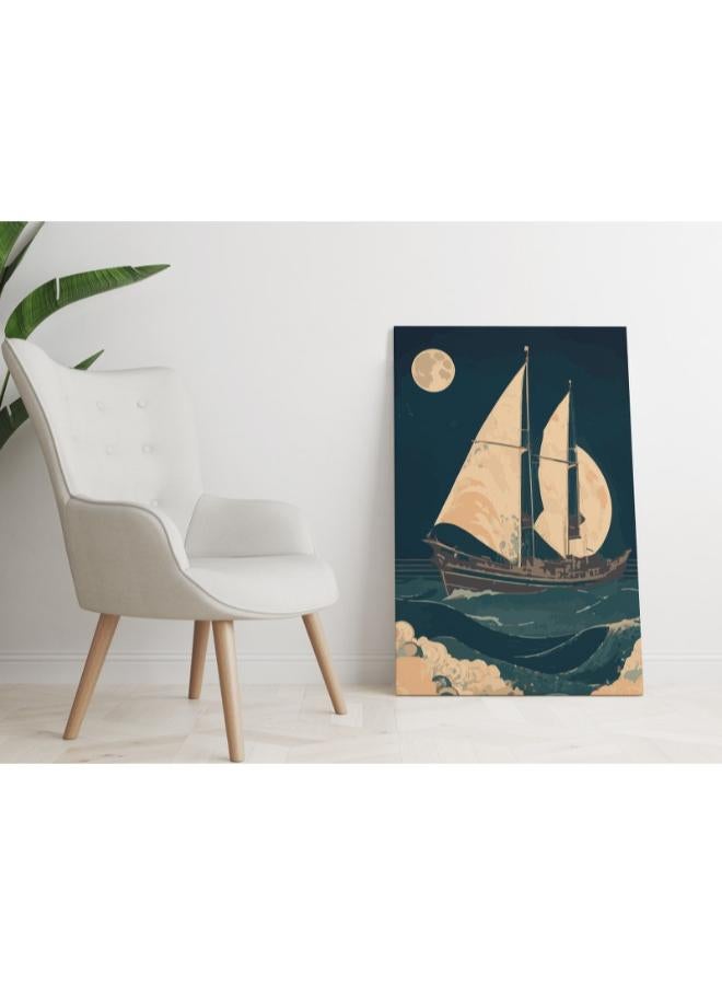 هوم جاليري لوحة فنية جدارية من القماش الكتانى مطبوعة على شكل قارب في البحر - Image 4
