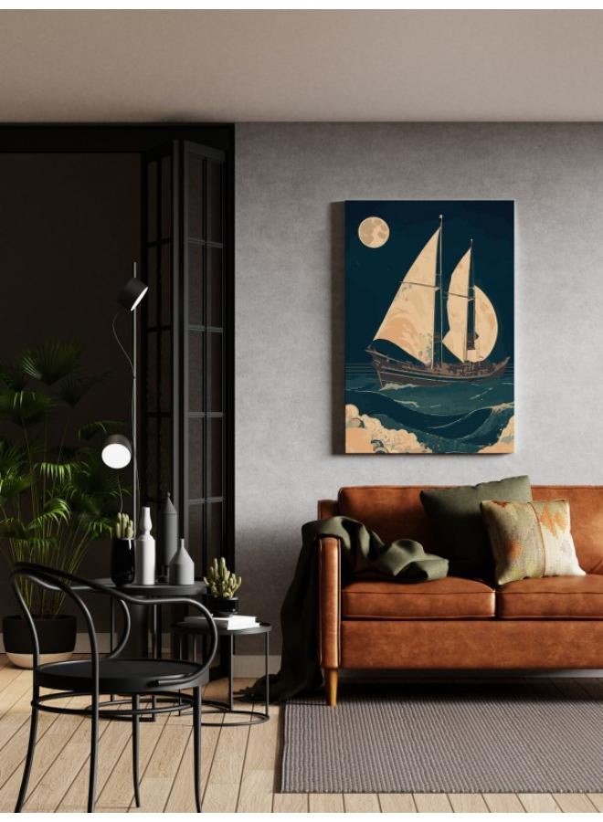 هوم جاليري لوحة فنية جدارية من القماش الكتانى مطبوعة على شكل قارب في البحر - Image 3