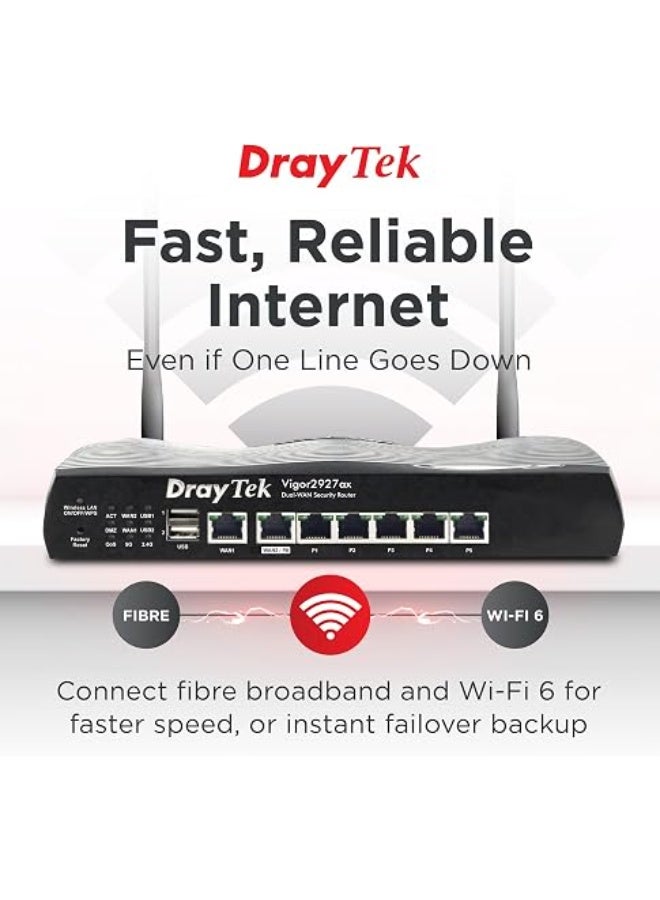 DrayTek Vigor 2927AX Dual Wan Ethernet Firewall VPN Router|| WiFi 6 Dual Band Wireless|| 5+1 Gigabit LAN Ports|| 50 VPN Tunnels|| USB Port for 3g/4g Failover|| Multi WAN Connectivity - Image 3