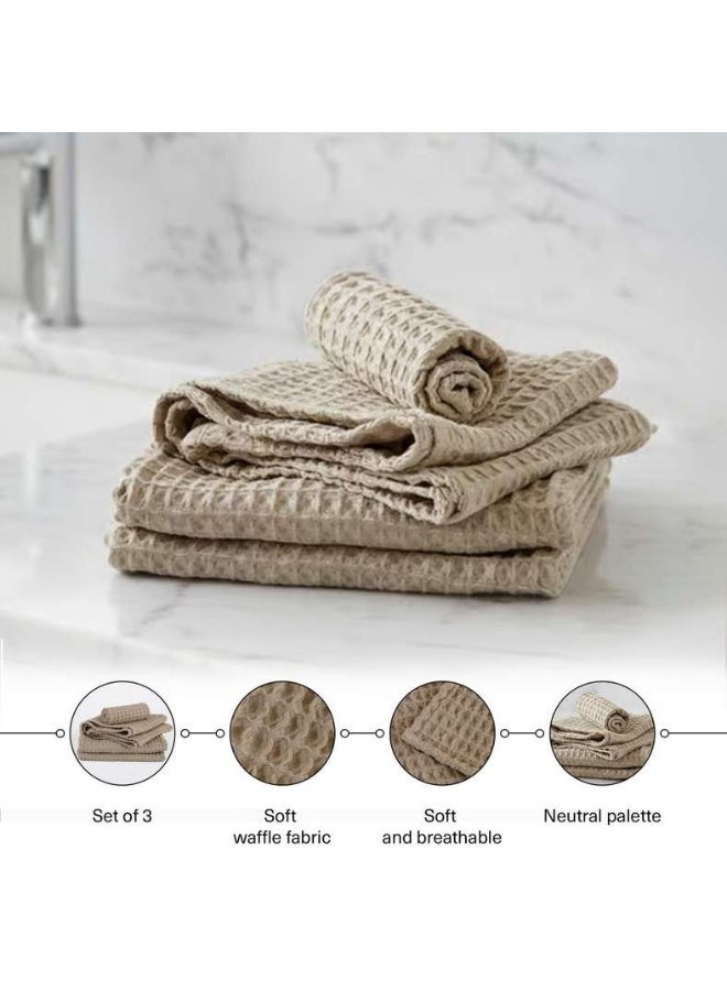 Pan Home مجموعة مناشف استحمام ويفل ناعمة كريمي - بيج - Image 3