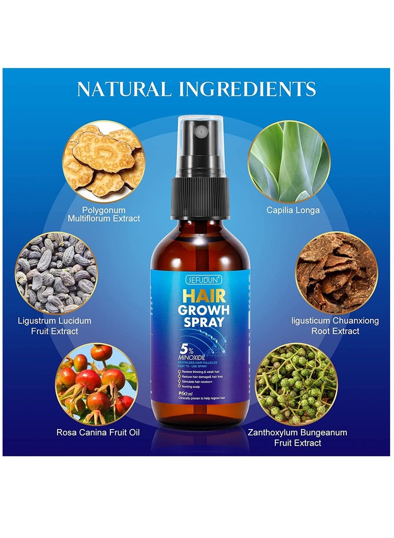 Sefudun بخاخ مينوكسيديل 5% لنمو الشعر من أجل شعر أطول وأكثر سمكًا، علاج احترافي لتساقط الشعر وإعادة نمو الشعر، مصل علاج مينوكسيديل للرجال والنساء، 60 مل - Image 2