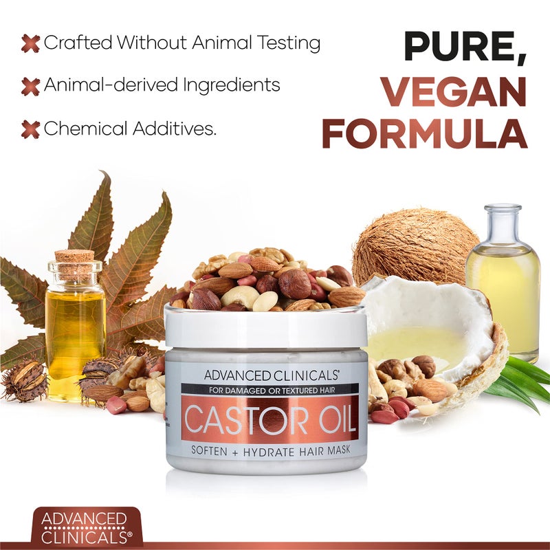 Advanced Clinicals Castor Oil Conditioning Hair Mask Natural Detangler & Hair Treatment W/Jamaican Black Castor Oil, Coconut Oil, & Biotin Repair For Color Treated, Dry, Or Damaged Hair, 12 Fl Oz - Image 3