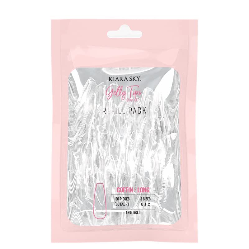 Kiara Sky Gelly Tips Refill Pack Soak Off Soft Gels Coffin Shape Long Length Sizes 0 1 2