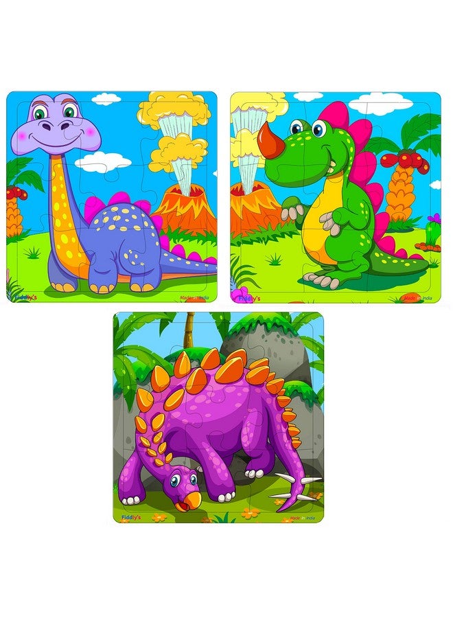 Fiddlys Fiddly Wood Jigsaw Puzzles for Children - 9 Pieces (Dinos Pack of 3) - Image 1