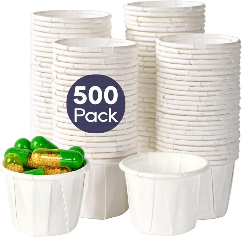 500 عبوة من كوب دواء ورقي سوفليه 0.75 أونصة، كوب سوفليه قابل للتصرف، أكواب طبية، كوب عينة 3/4 أونصة لتذوق الحبوب، خدمات الحلويات الغذائية، والتوابل - Image 1