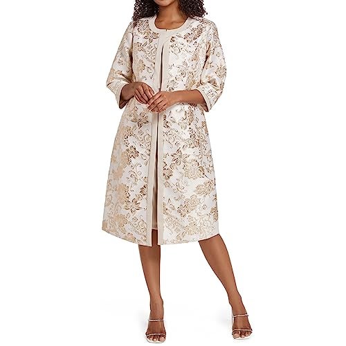 WTJIAPAI Women's Two Piece Dress Church Suits Mother Gift Special Occasion Wedding Party Jacquard Embroidery Long Jacket Church Set Beige - Image 5