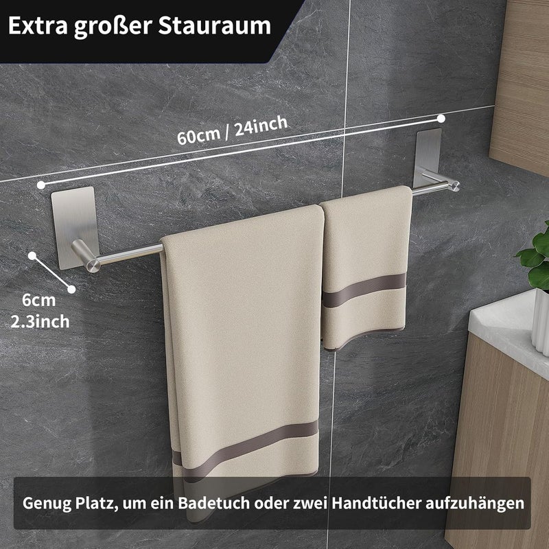 Vista Towel Bar 40cm SUS304 Stainless Steel Silver | No Drilling Towel Holder,Waterproof & Rustproof,Strong Self-Adhesive Towel Rail for Bahtroom,Kitchen and Living Room - Image 1