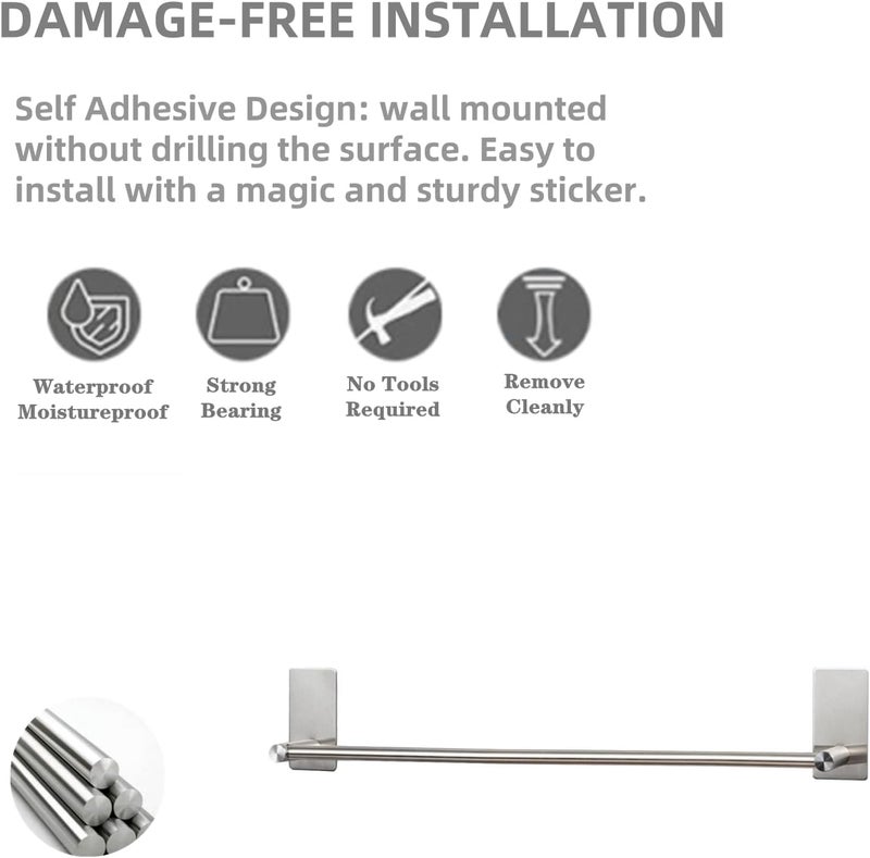 Vista Towel Bar 40cm SUS304 Stainless Steel Silver | No Drilling Towel Holder,Waterproof & Rustproof,Strong Self-Adhesive Towel Rail for Bahtroom,Kitchen and Living Room - Image 4