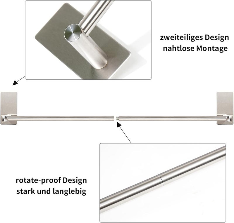Vista Towel Bar 40cm SUS304 Stainless Steel Silver | No Drilling Towel Holder,Waterproof & Rustproof,Strong Self-Adhesive Towel Rail for Bahtroom,Kitchen and Living Room - Image 5